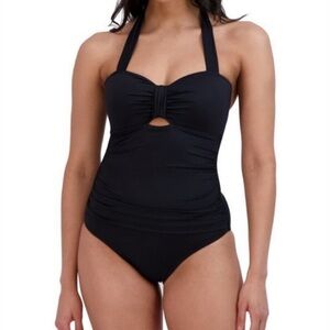 {BCBGMaxAzria} One Piece Halter Swimsuit in Black - Womens Medium - NWT